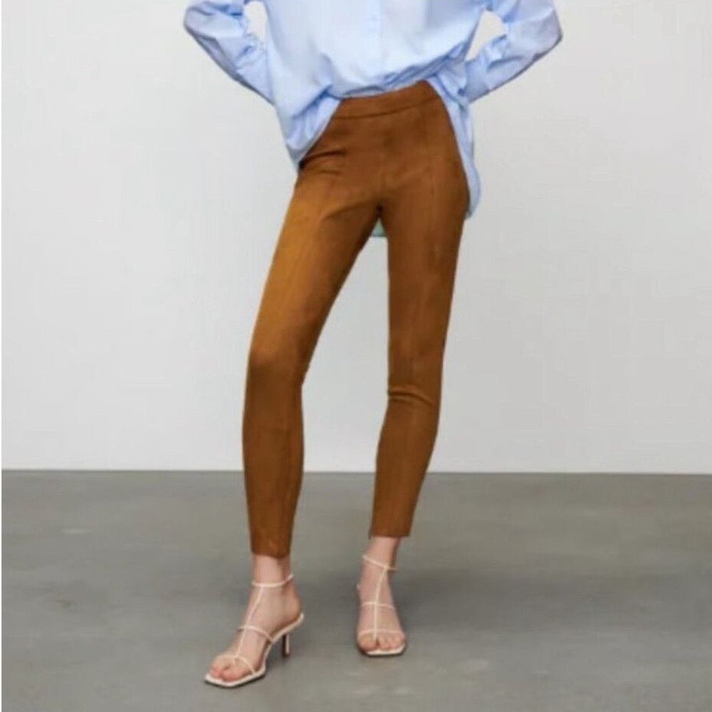 Zara Brown Suede Ankle-Length Women's Pants